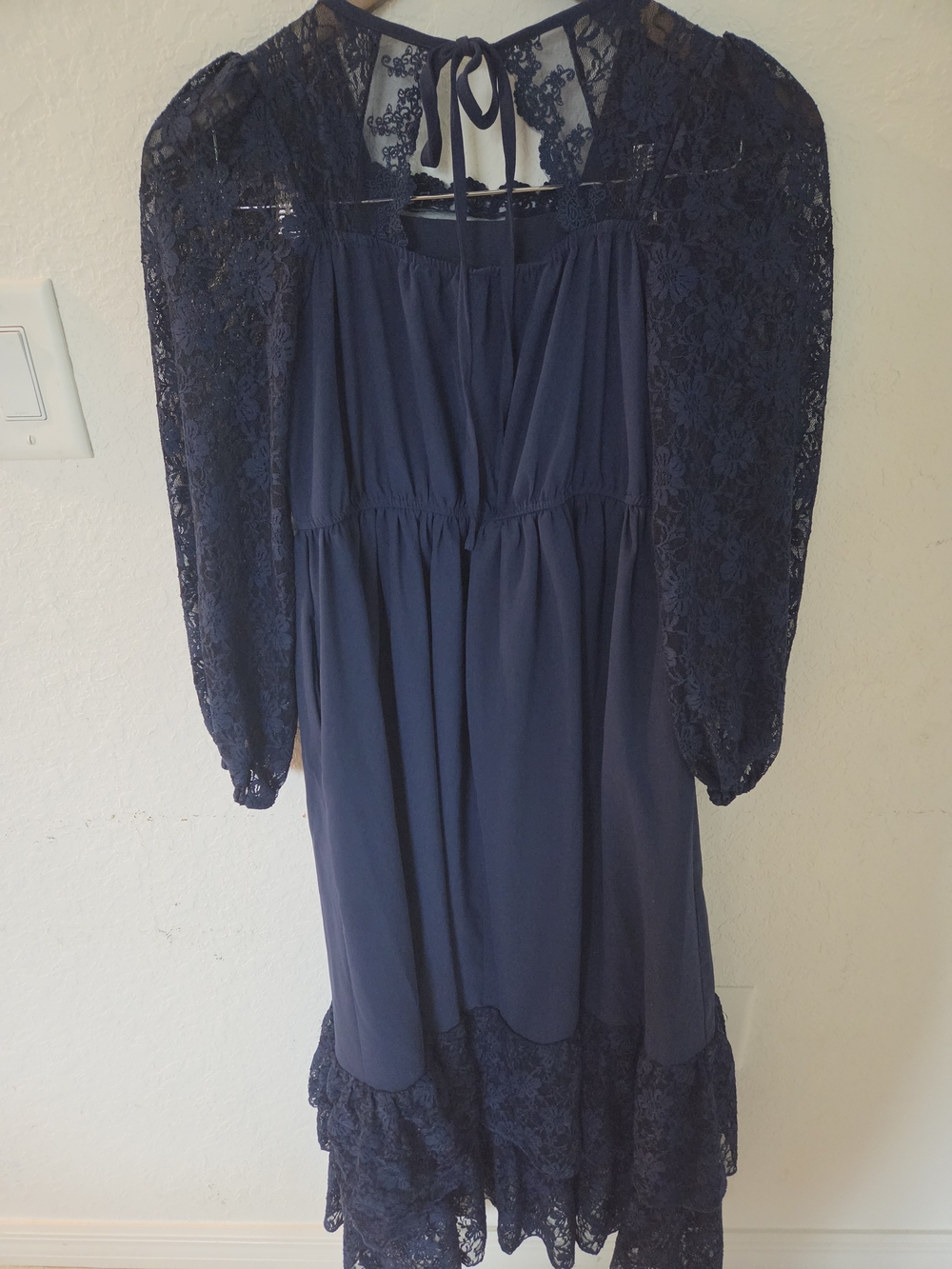Girls XL Navy Blue Lace Overlay Dress Long Sleeve Tiered Ruffle Hem Whimsigoth - Picture 14 of 16